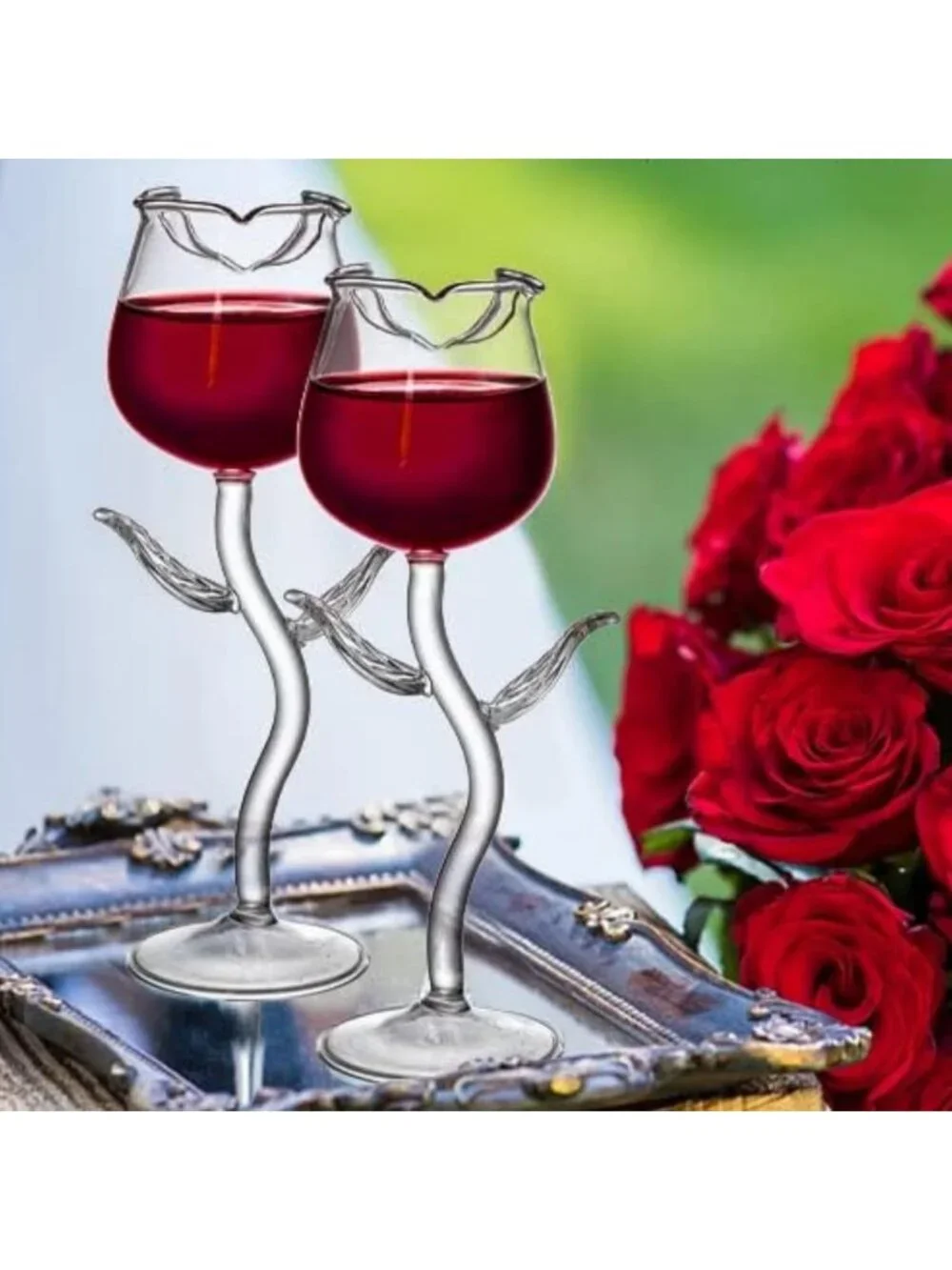 Set of 4 Rose Cocktail Glasses - Elegant Stemmed Drinkware for Parties & Gifts